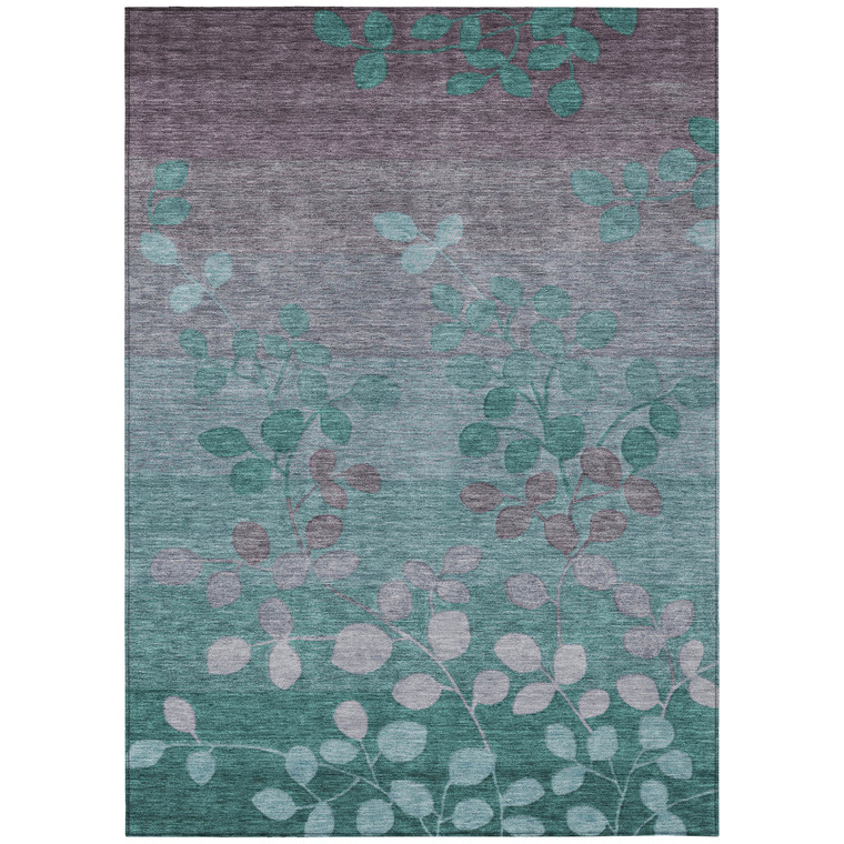 3' X 5' Teal Blue And Gray Floral Washable Indoor Outdoor Area Rug - 880016485097