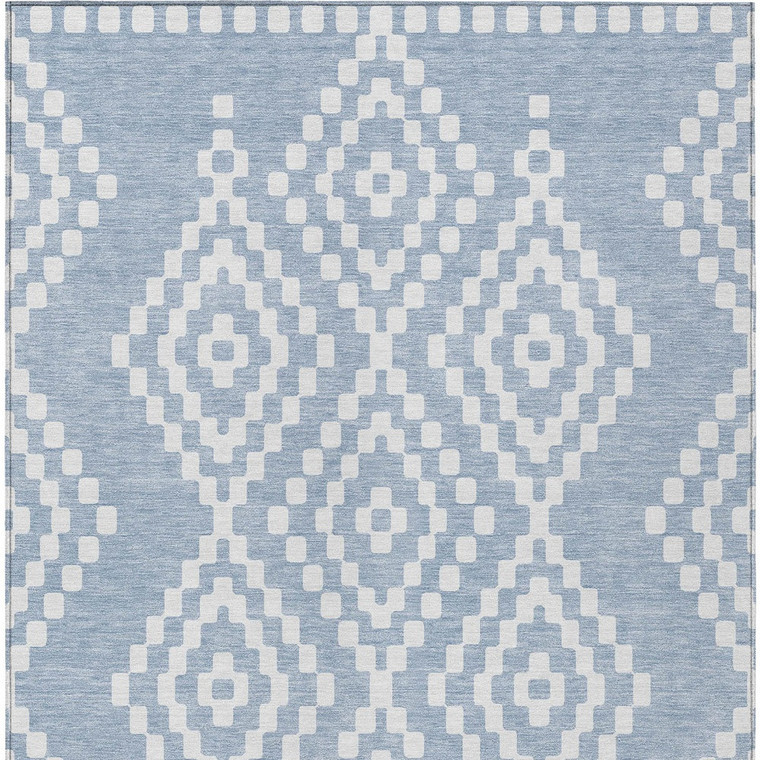 3' X 5' Denim Blue And Ivory Geometric Washable Indoor Outdoor Area Rug