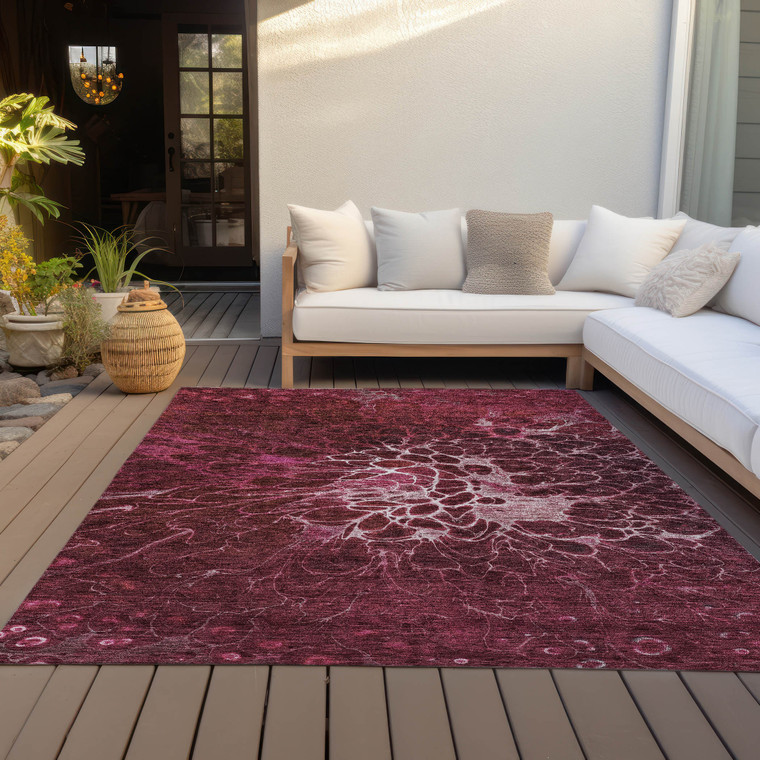 5' X 8' Merlot Blush And Gray Abstract Washable Indoor Outdoor Area Rug