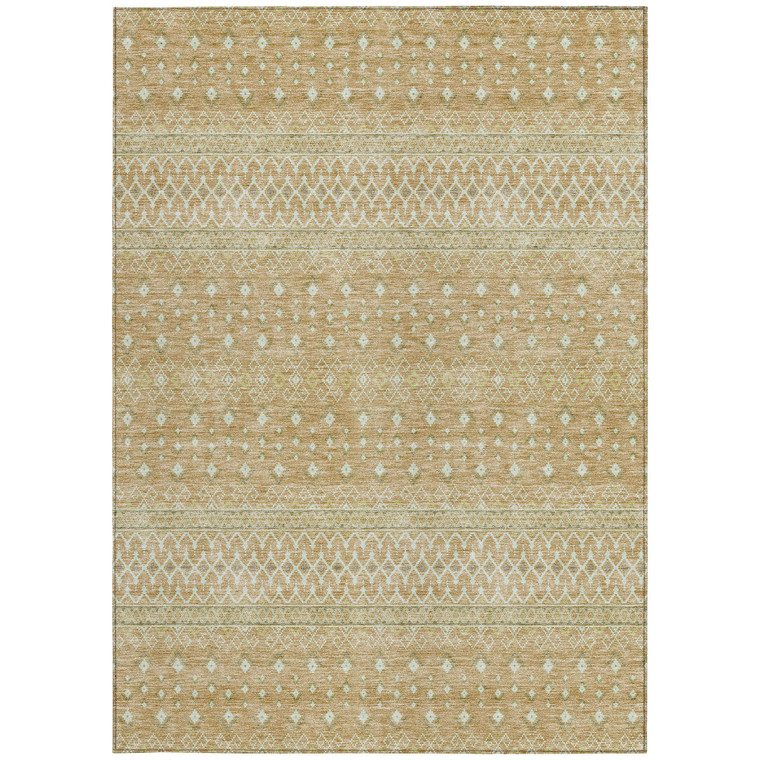 3' X 5' Copper Ivory And Olive Green Tribal Washable Indoor Outdoor Area Rug
