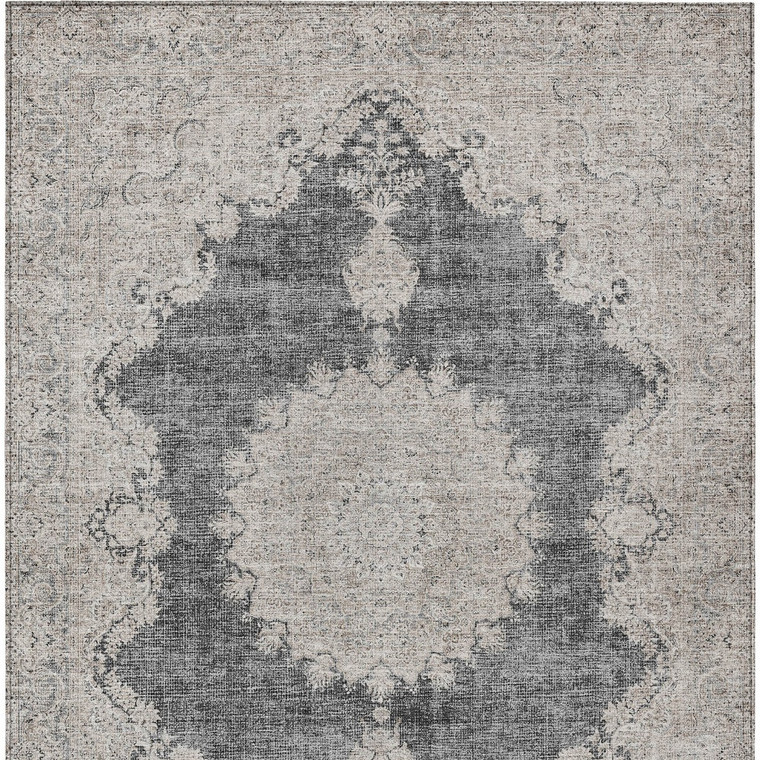 3' X 5' Black And Ivory Oriental Washable Indoor Outdoor Area Rug
