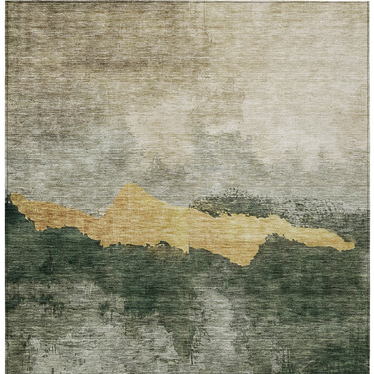 5' X 8' Fern Green Gold And Gray Abstract Washable Indoor Outdoor Area Rug