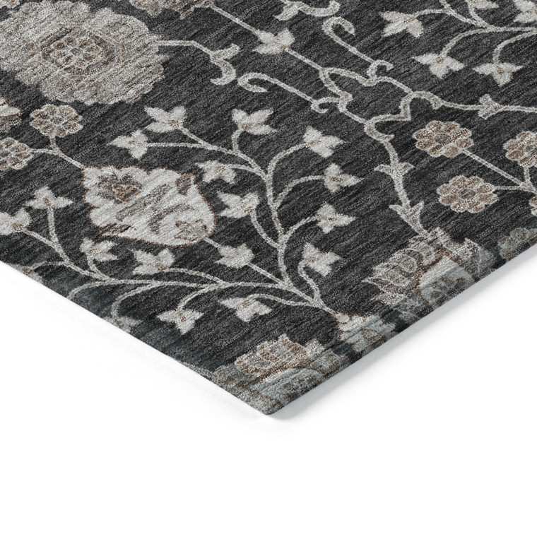 5' X 8' Black Brown And Beige Floral Washable Indoor Outdoor Area Rug