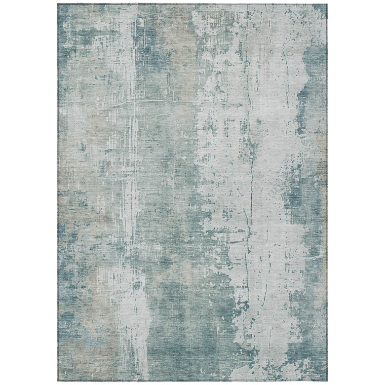 3' X 5' Turquoise And Ivory Abstract Washable Indoor Outdoor Area Rug