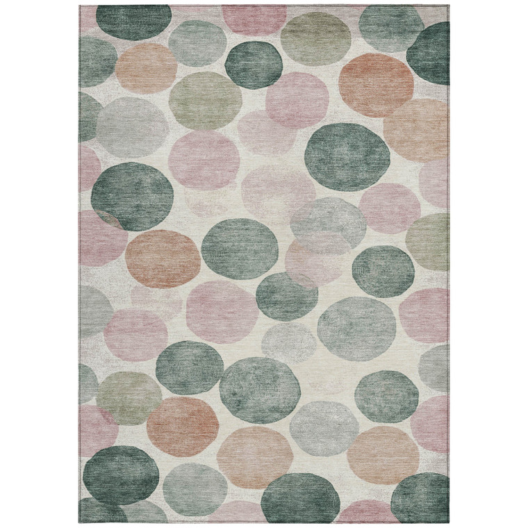 3' X 5' Salmon Green And Peach Geometric Washable Indoor Outdoor Area Rug