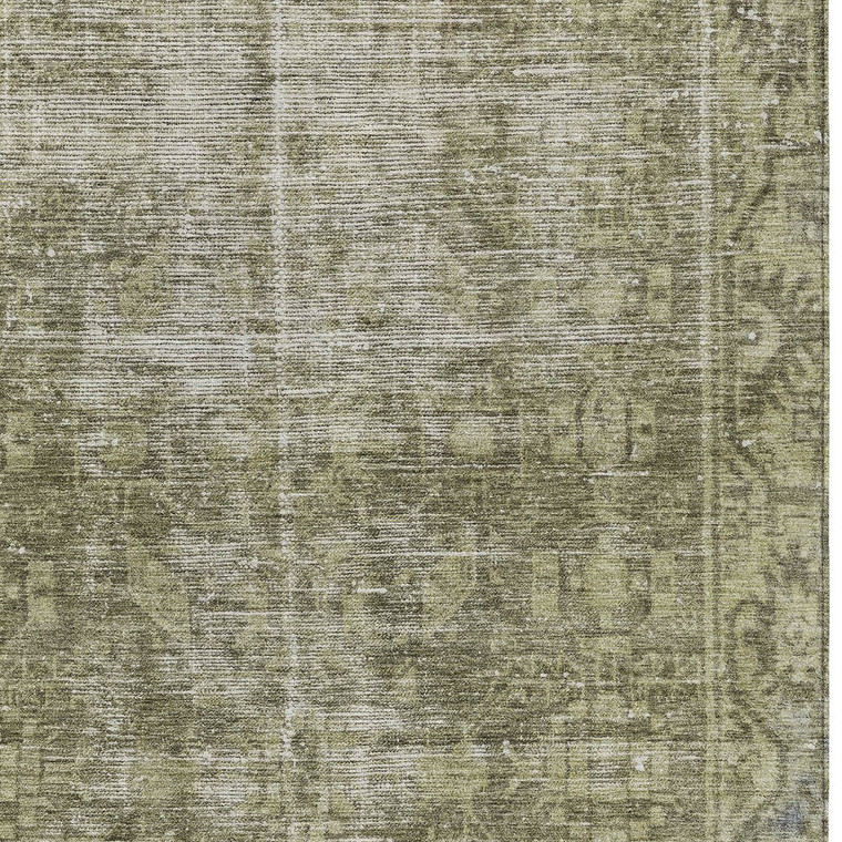 5' X 8' Olive Green Oriental Washable Indoor Outdoor Area Rug