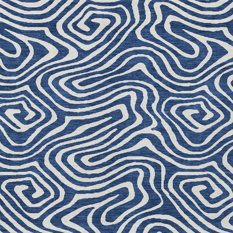 3' X 5' Navy Blue And Ivory Abstract Washable Indoor Outdoor Area Rug Transitional Style - Navy Blue, Ivory Color