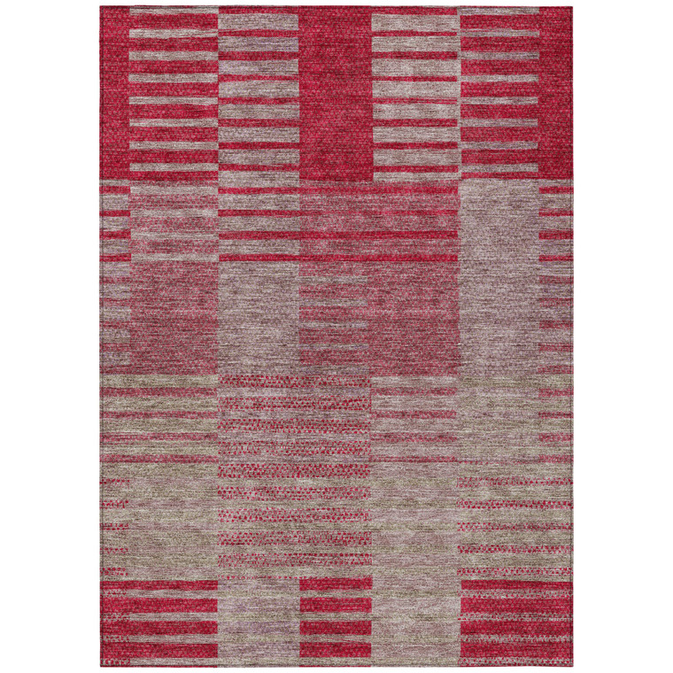 3' X 5' Burgundy Pink And Blush Striped Washable Indoor Outdoor Area Rug