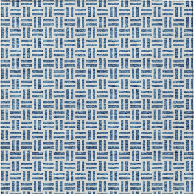 3' X 5' Denim Blue And Ivory Geometric Washable Indoor Outdoor Area Rug - Denim Blue, Ivory