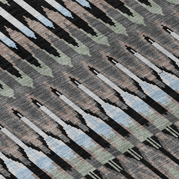 5' X 8' Black Gray And Blue Southwestern Washable Indoor Outdoor Area Rug