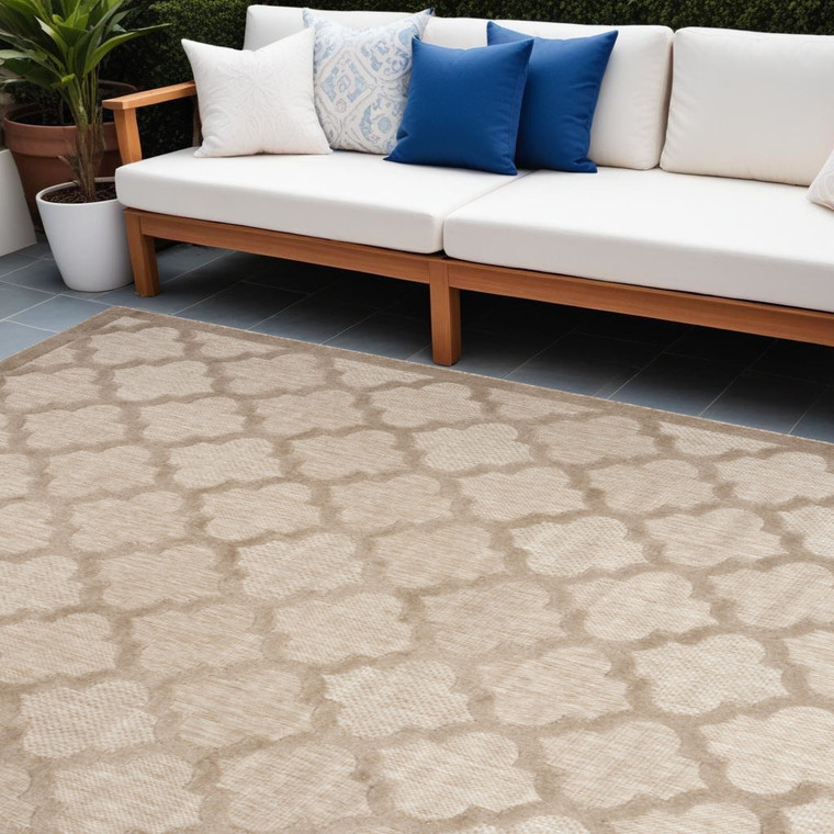 9' X 12' Beige Indoor Outdoor Area Rug - Beige