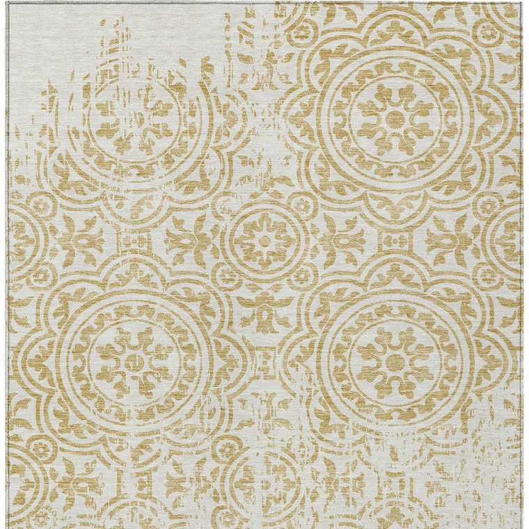 5' X 8' Gold And Ivory Medallion Washable Indoor Outdoor Area Rug