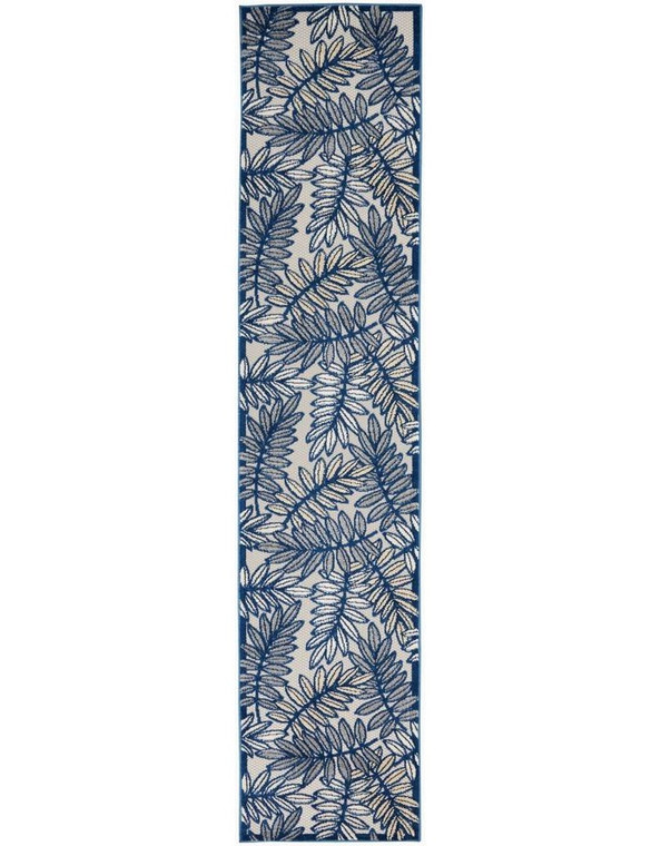 10' Ivory And Blue Indoor Outdoor Runner Rug