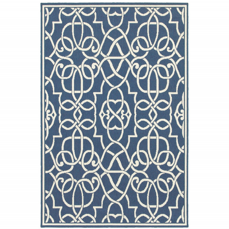 5' X 8' Navy Geometric Stain Resistant Indoor Outdoor Area Rug