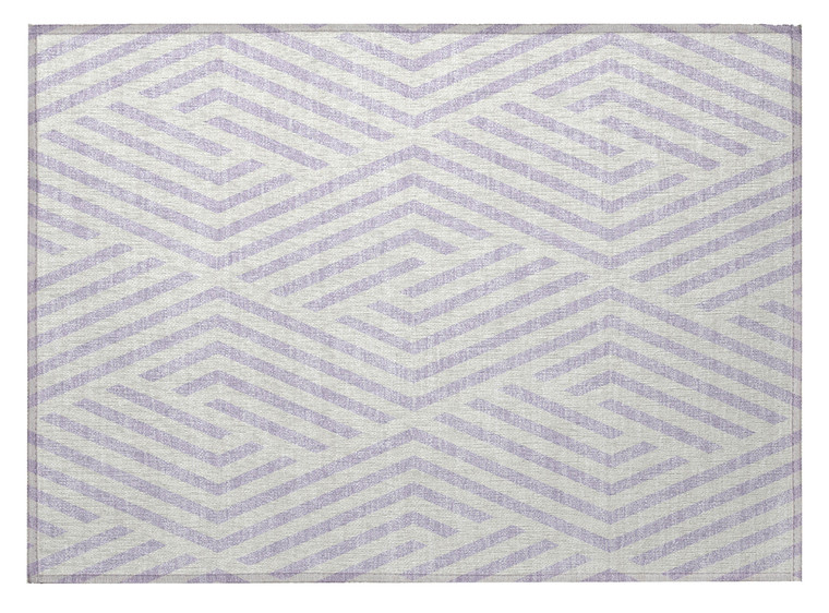 2' X 3' Lavender and Ivory Geometric Washable Non Skid Indoor Outdoor Area Rug