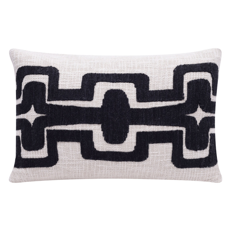 16" X 24" Black Ivory 100% Cotton Geometric Zippered Pillow