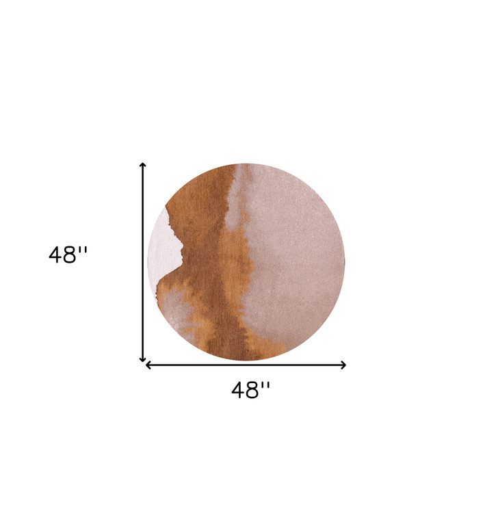 5' Yellow and Brown Round Abstract Non Skid Area Rug 100% PET