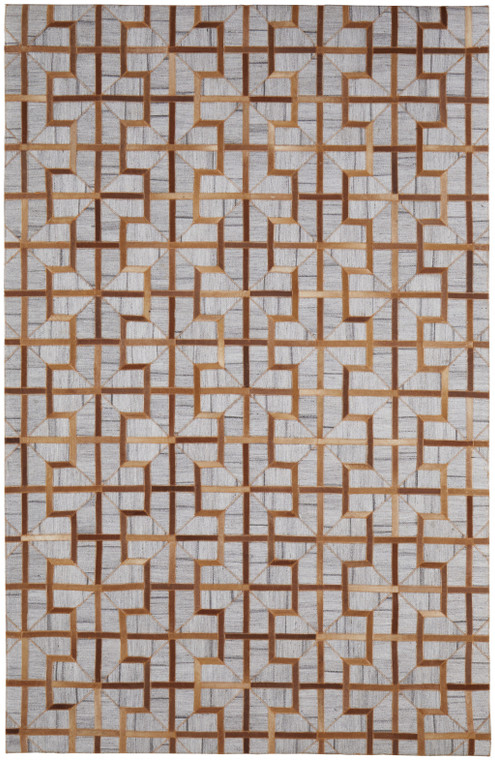 5' X 8' Tan and Brown Geometric Hand Woven Area Rug