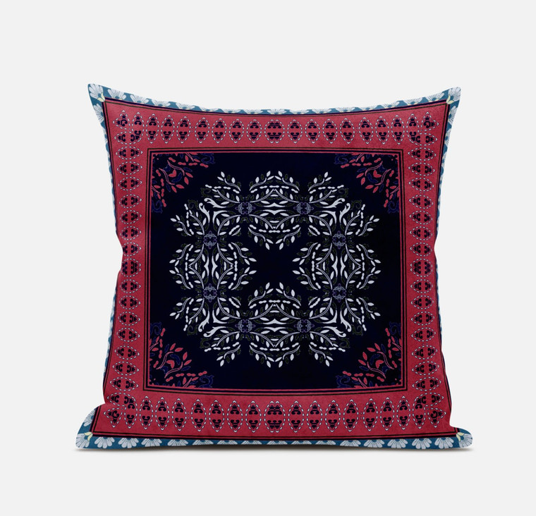 18" X 18" Red Black Geometric Blown Seam Suede Throw Pillow