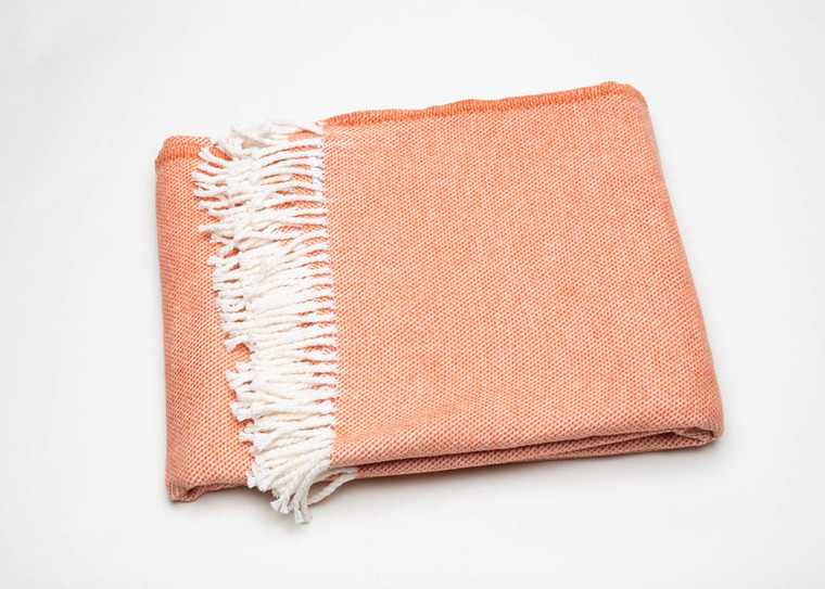 55" X 70" Coral And Ivory Cotton Woven Plush Throw Blanket with Tassels