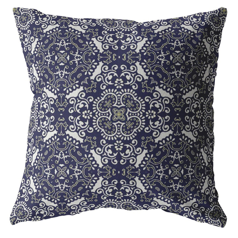 20" Navy Boho Pattern Decorative Suede Throw Pillow