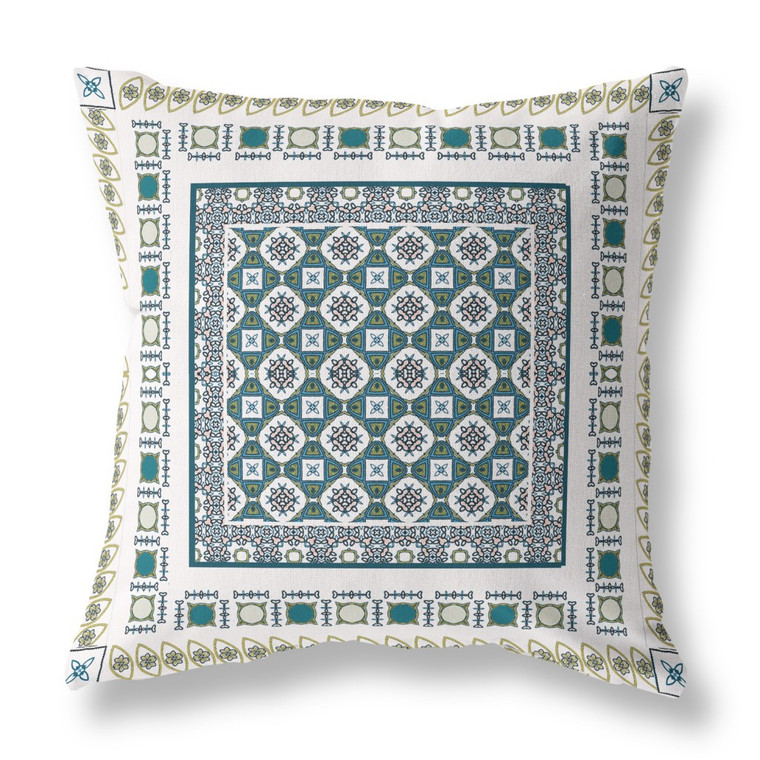 16" X 16" White And Green Floral Blown Seam Suede Throw Pillow
