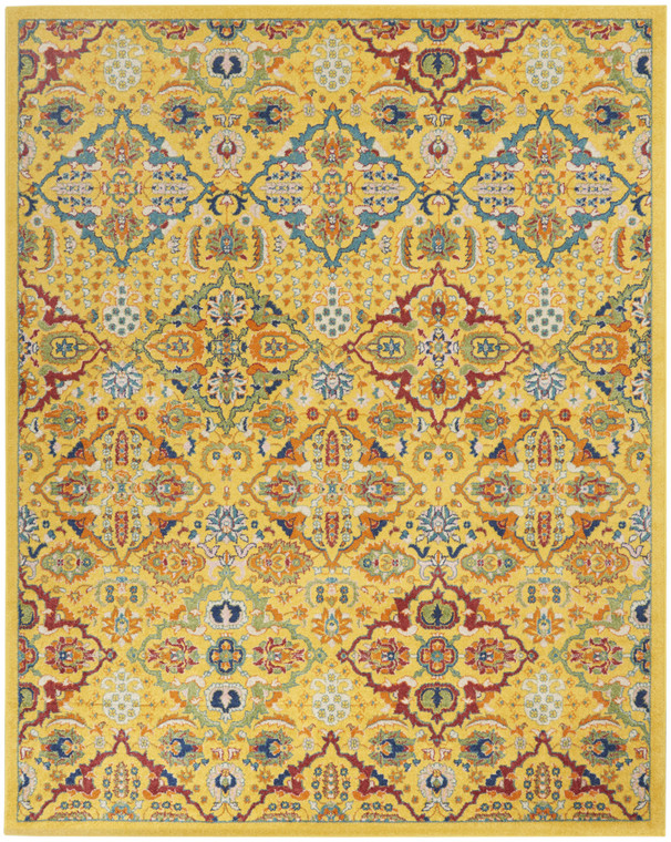 7' X 10' Yellow Floral Power Loom Area Rug