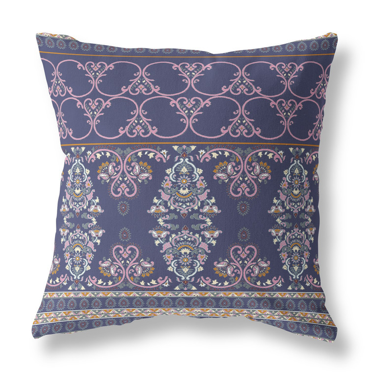 16" X 16" Blue And Pink Stencil Blown Seam Suede Throw Pillow
