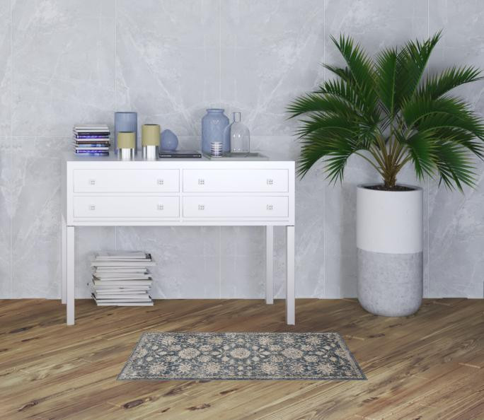 2' X 4' Blue And Beige Oriental Distressed Area Rug