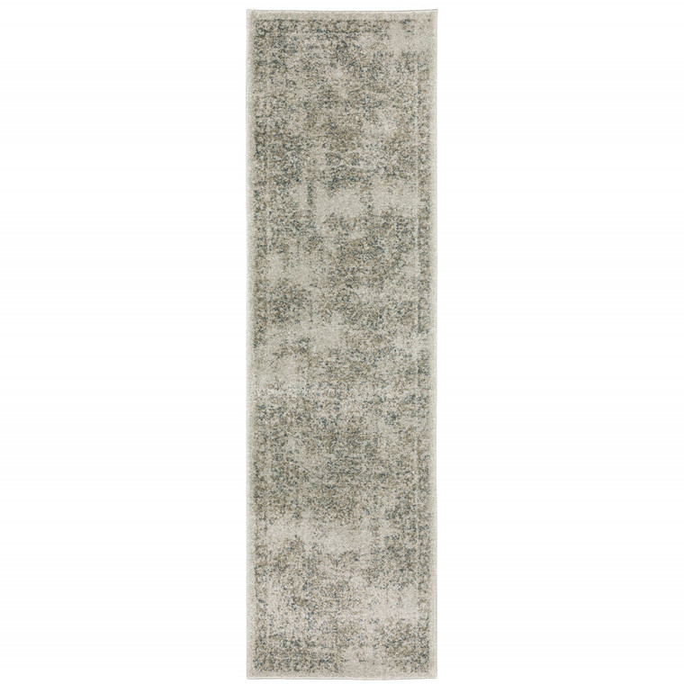 8' Beige And Gray Oriental Distressed Runner Rug