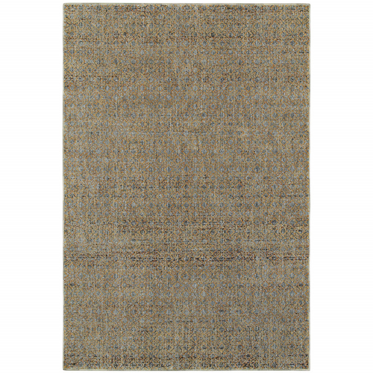9' X 12' Blue And Gold Geometric Distressed Area Rug
