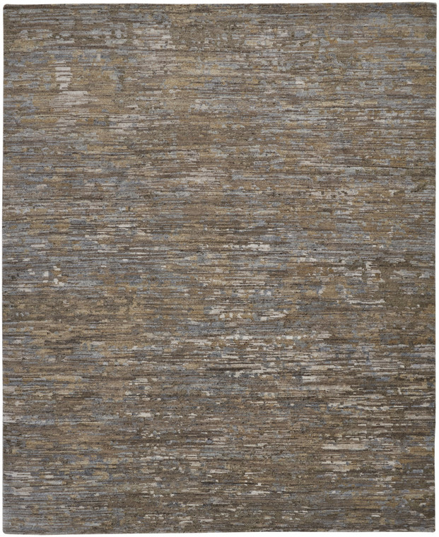 5' X 8' Brown And Gray Wool Abstract Hand Knotted Area Rug