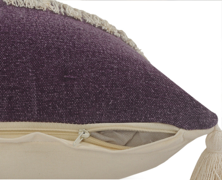 14" X 36" Purple And Off-White 100% Cotton Zippered Pillow