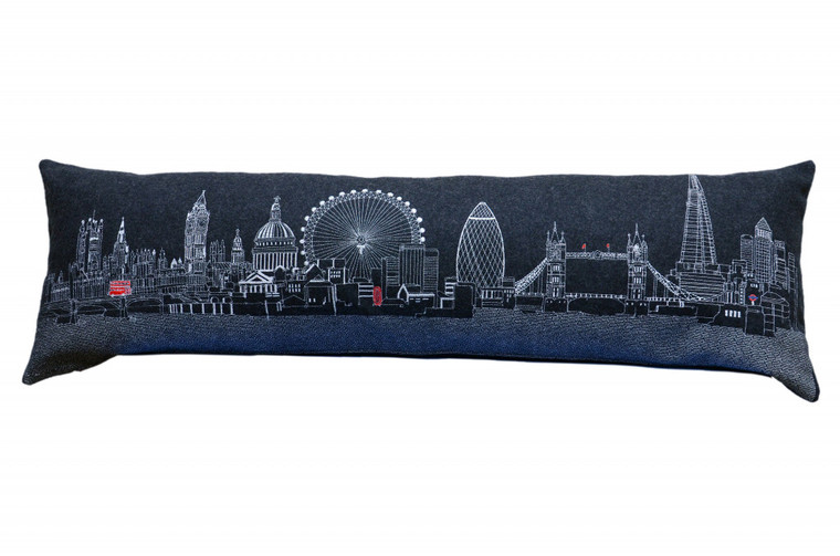14" X 45" Black Gray and White London Hometown Pride Wool Lumbar Throw Pillow