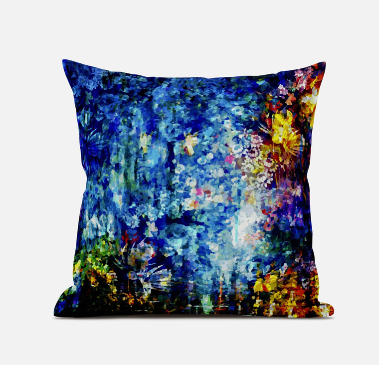 20" Bright Blue Yellow Springtime Suede Throw Pillow