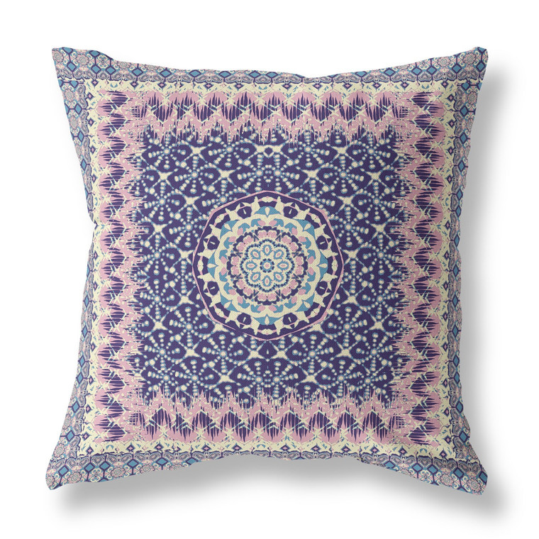 26” Pink Indigo Holy Floral Indoor Outdoor Throw Pillow - 606114025115