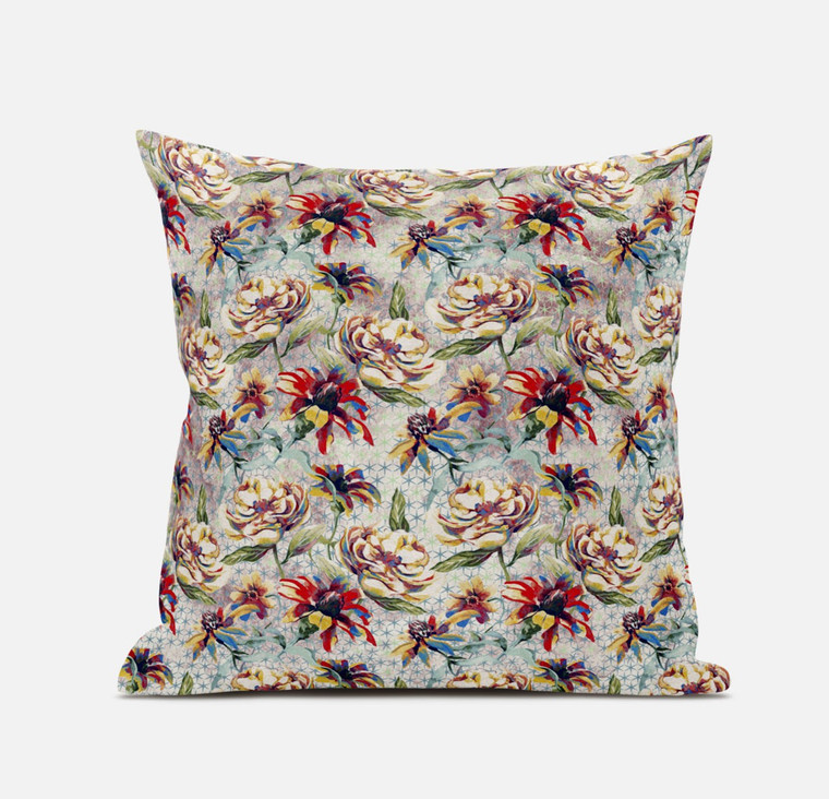 20” Red Yellow Roses Suede Throw Pillow