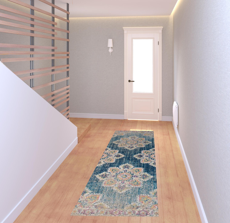 7' Yellow Medallion Runner Rug