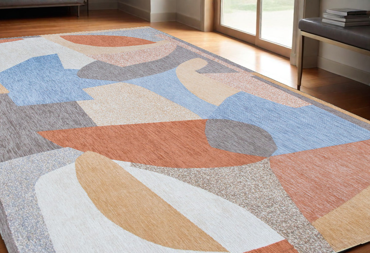 5' X 7' Blue and Gray Abstract Non Skid Area Rug 100% PET