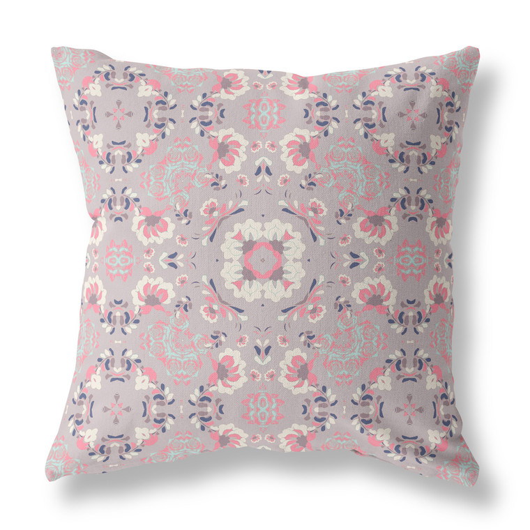 16" X 16" Muted Pink Floral Blown Seam Suede Throw Pillow