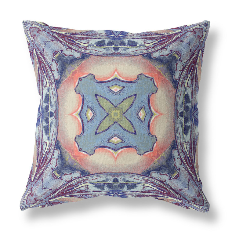 20” Indigo Peach Geo Tribal Suede Throw Pillow
