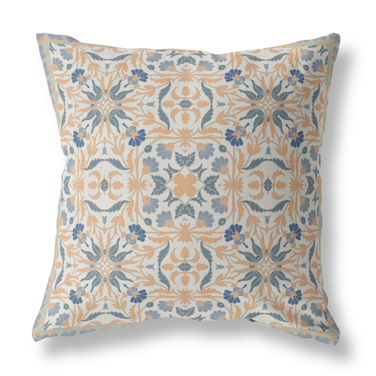 20” Gray Orange Paisley Indoor Outdoor Throw Pillow - 606114025610