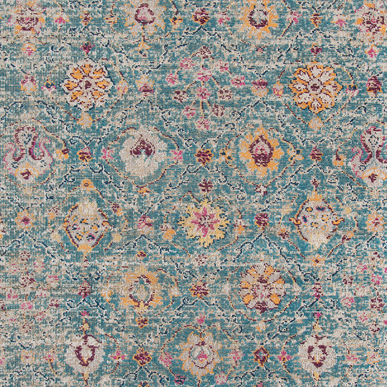 6' X 8' Turquoise And Orange Floral Distressed Area Rug