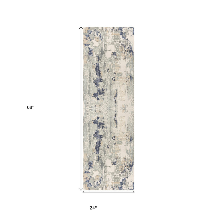 7' Blue And Beige Abstract Runner Rug
