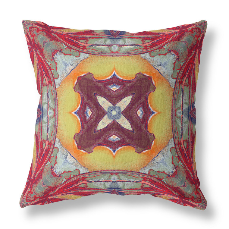 20” Red Yellow Geo Tribal Suede Throw Pillow