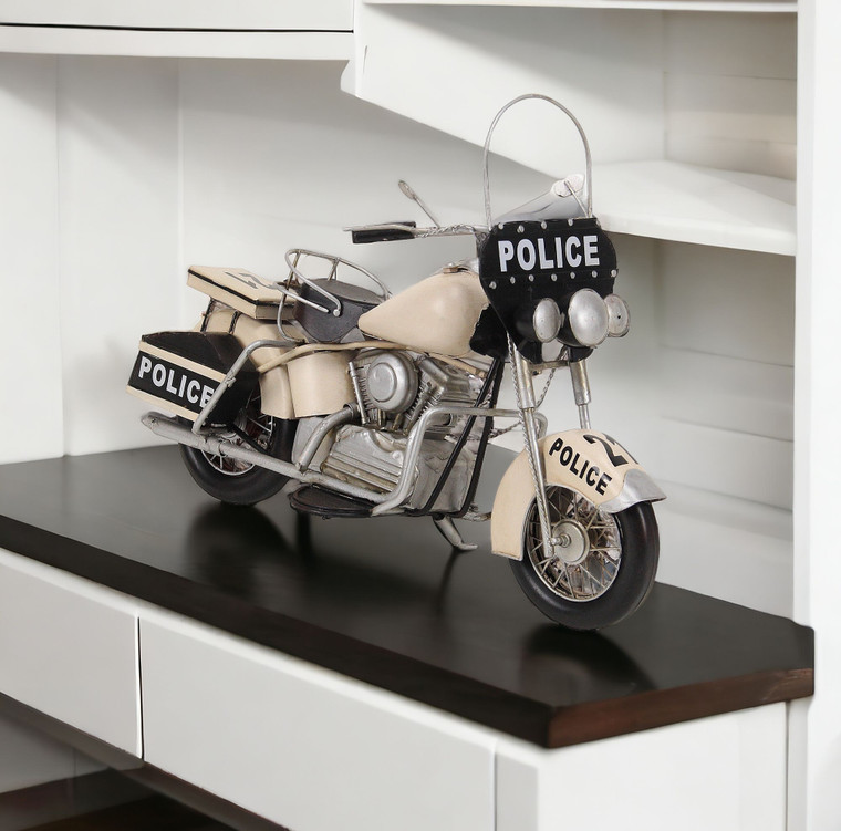 10" Cream Metal Hand Painted Model Motorcycle