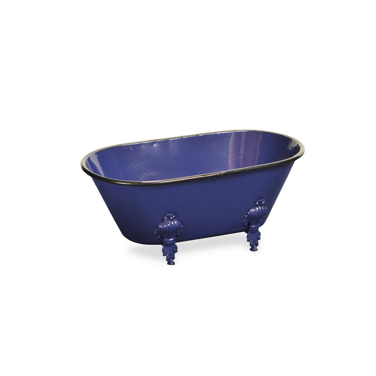 5" Blue Metal Hand Painted Decorative Tub Tabletop Sculpture