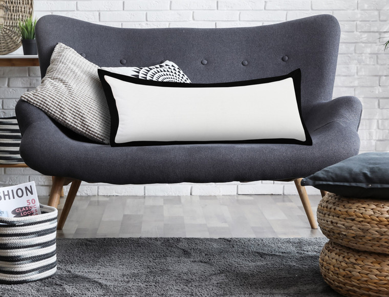 14" X 36" Black And White Cotton Color Block Throw Pillow