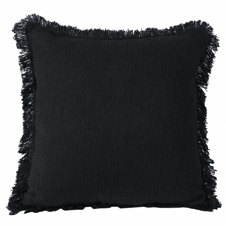 20" Black Cotton Throw Pillow with Fringe