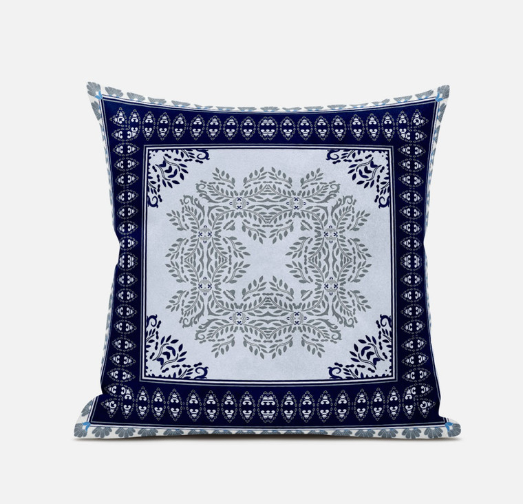 18" X 18" Dark Blue Gray Geometric Blown Seam Suede Throw Pillow